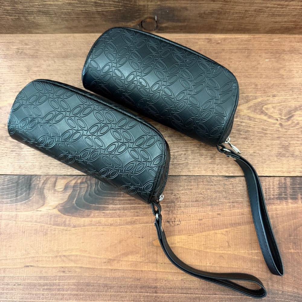 Oakley Black Embossed Ellipse Logo Zip Sunglasses Case Set of 2 with Wristlet